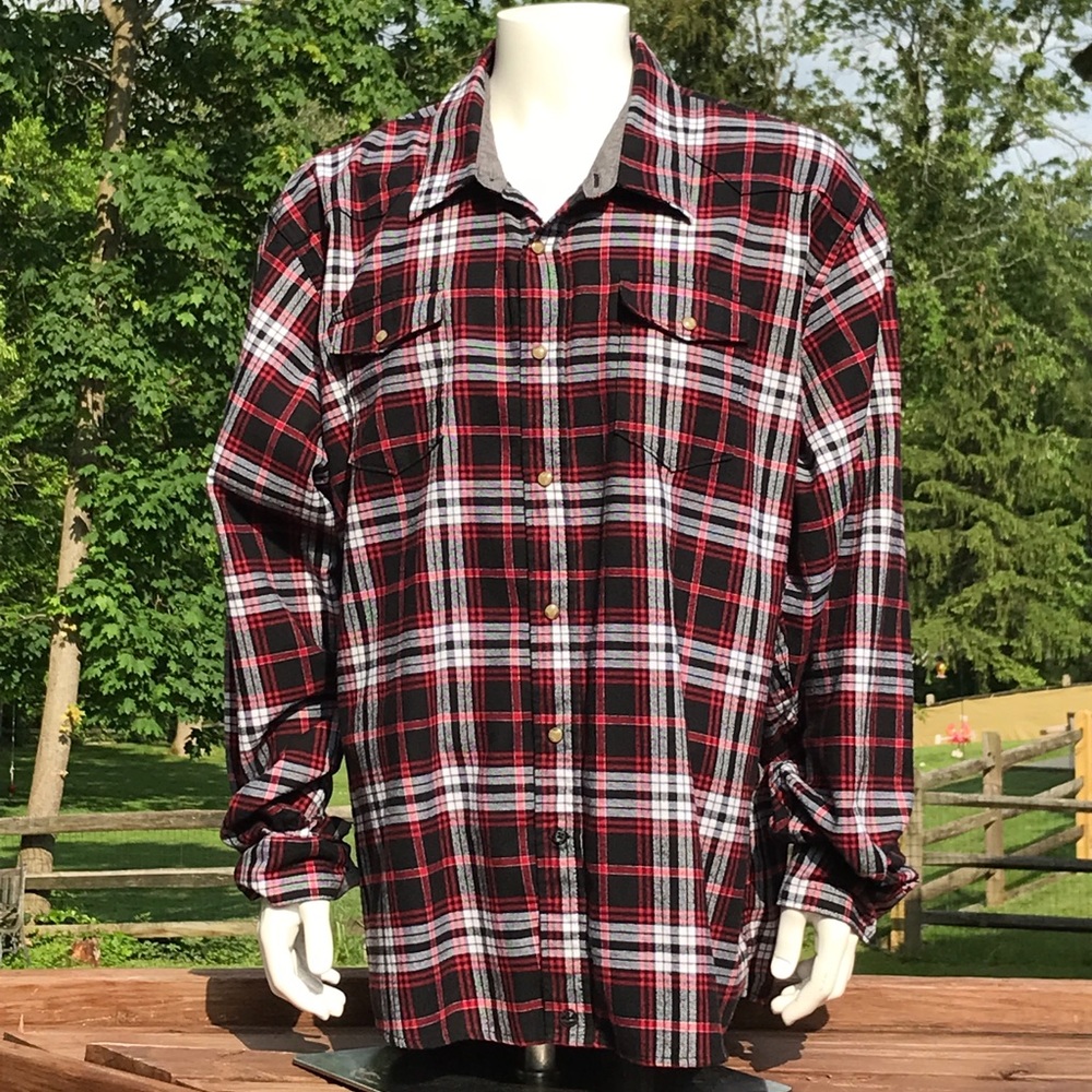 Wrangler Outdoor Western Shirt Pearl Snap Mens 4XL Button Up Red Black Plaid